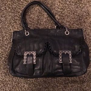 Black Leather Betsey Johnson Studded Satchel